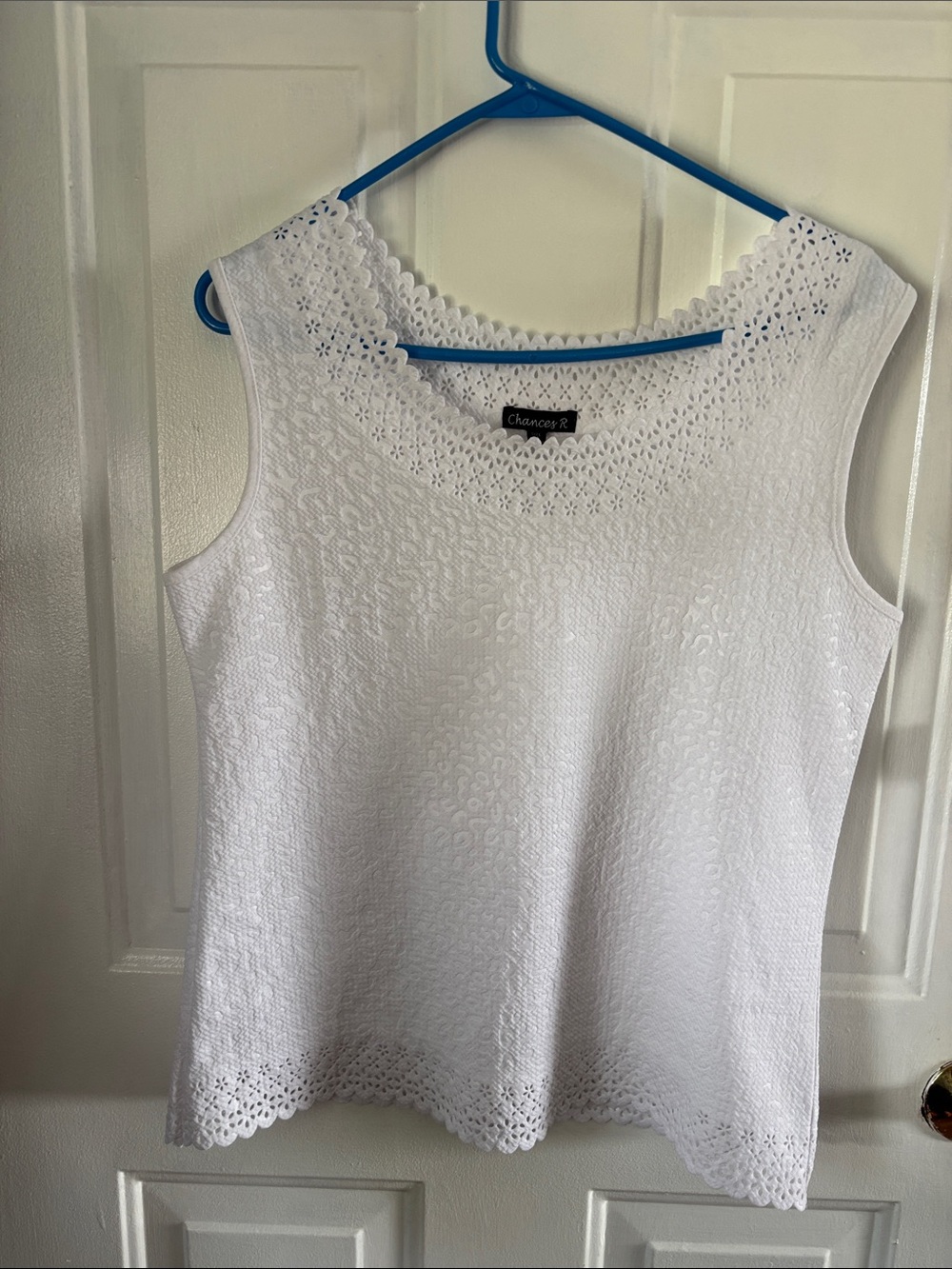 Chances R White Crochet-Trim Sleeveless Tank Top